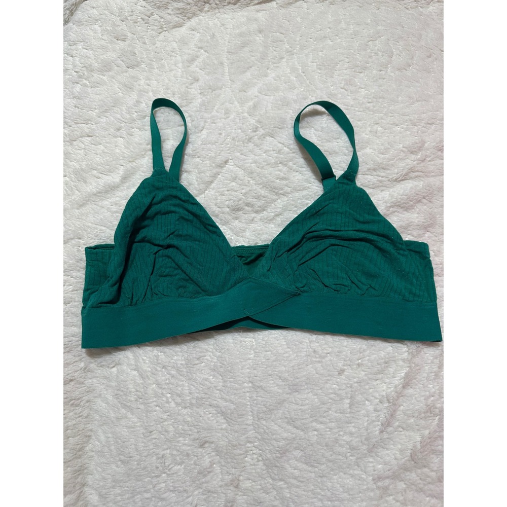 Aerie Real Me Ribbed Bralette Forest Green Crossover Wireless Bra Size M